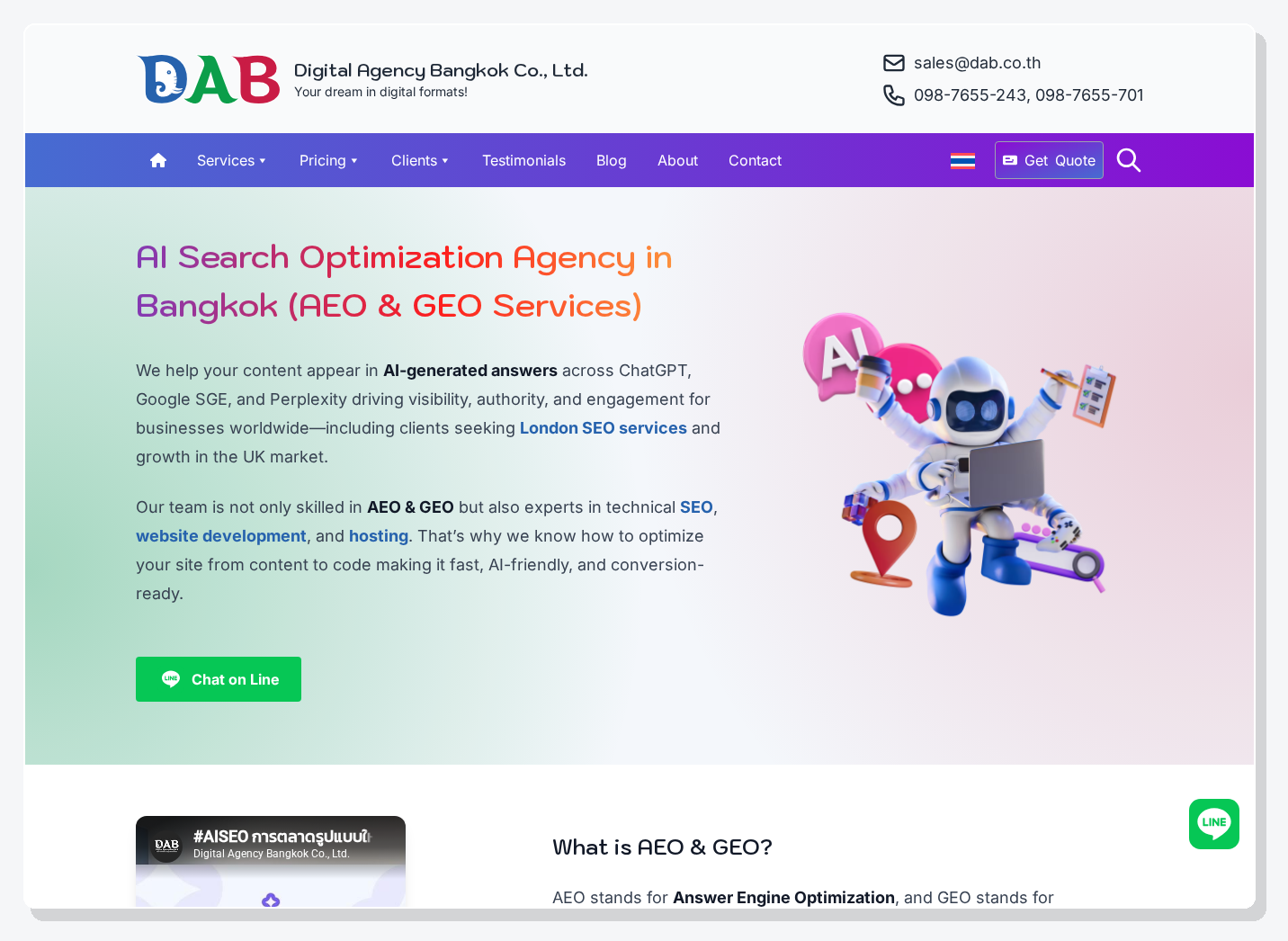 Digital Agency Bangkok AEO GEO services page screenshot