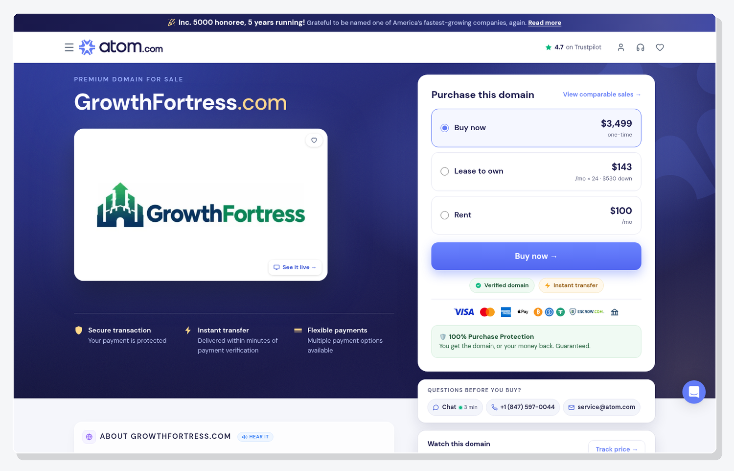 ภาพหน้าจอโฮมเพจ Growth Fortress